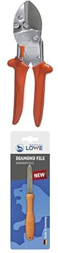 Original LÖWE 1 Set bestehend aus Profi Amboss-Gartenschere 1.104 für Holzarten wie Buche und Esche & Diamantfeile 0023 für Scheren, Äxte und Werkzeuge