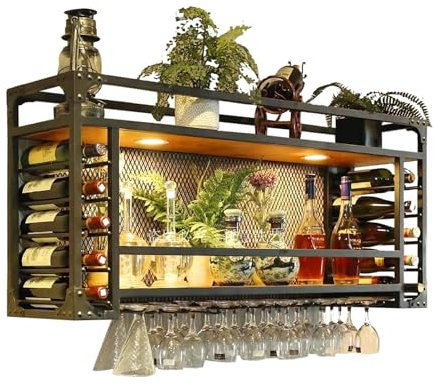 Ddasam Porta bottiglie di vino da parete, Mensola da Soffitto Porta Bicchiere da vino Sospeso, Scaffale decorativo per bicchiere di vino vintage, per Bar Sala da Pranzo Cucina