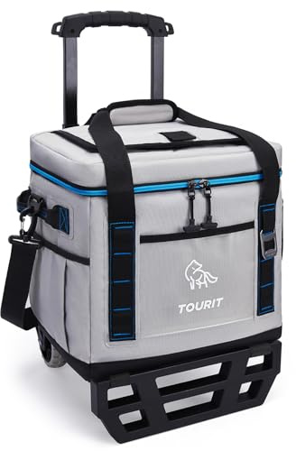 TOURIT Kühltasche Groß Kühlbox 29L 50 Dosen Kühltasche Strand Platz Robustes ATV auf Rädern für Einfachen Transport Arbeit Picknicks Camping Grau