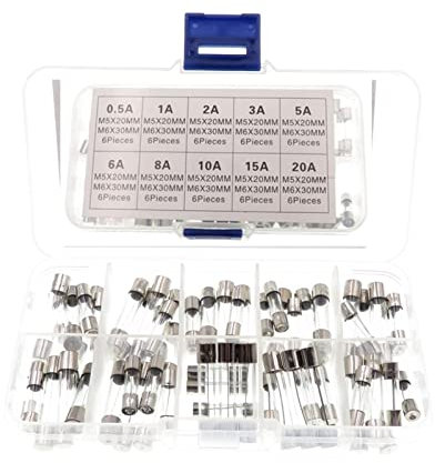 XEOWHUPG Sicherung 60 Stück 6 x 30 mm flinke Glassicherungen flinke Auto-Glasrohrsicherungen, sortiertes Kit Amp und 5 * 20 mm Glasrohrsicherungen