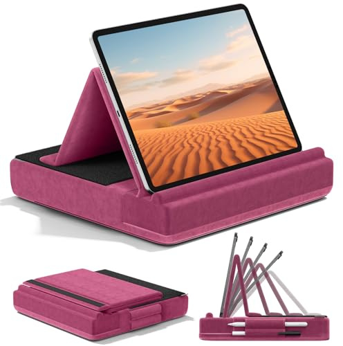 KDD Cuscino Supporto per iPad e Tablet - Visione Multiangolare, Porta Tablet Con Supporto per Stilo, Compatibile Con iPad Pro 12.9 11 Mini, Telefoni, Libri - Viola