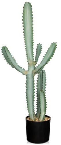 Oairse 90cm Kunstpflanze Kaktuspflanzen Groß Kunstpflanze Groß im Topf Pflanzen Dekoration Euphorbia Accruensis Cactus Künstlicher Kaktus für Zuhause, Garten, Büro, Dekoration, Einweihungsgeschenke