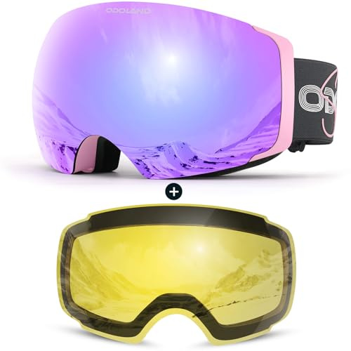 Odoland Skibrille Unisex für Damen und Herren Jungen Rahmenlose Snowboardbrille mit Magnetische Wechselglas UV-Schutz Anti-Nebel Schneebrille Helmkompatible Ski Goggles zum Skifahren