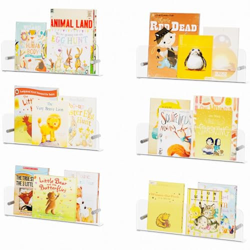 Lifewit Bücherregal Kinder 6er Set, 39cm Bilderbücher Kunststoff Transparente Wandregal für Bücherregal Wand Bilderleiste/Schallplatten/Foto/Spielzeug im Kinderzimmer Schlafzimmer, Wohnzimmer