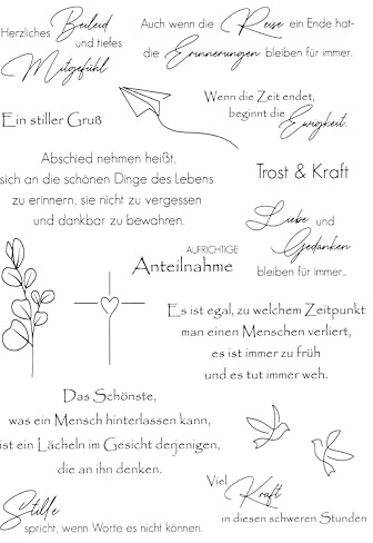 VBS Silikonstempel Kondolenz, 16 Motive Klare Stempel für DIY Bullet Journal Scrapbooking Stempelset Kartengestaltung und Kartenherstellung