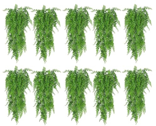 TYCIONG 10 piezas plantas artificiales colgantes, plantas artificiales colgantes, helechos artificiales colgantes, hiedra artificial, plantas verdes de plástico para interiores y