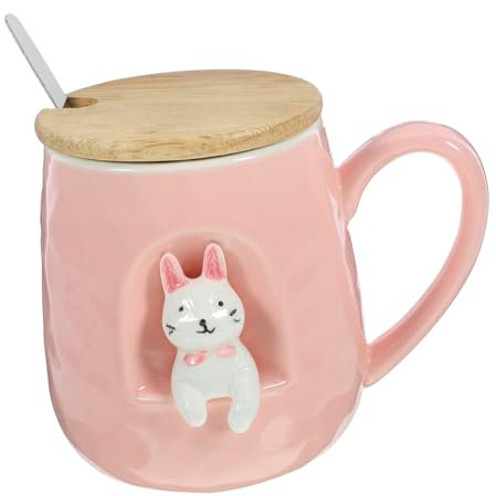 BELLIFFY Keramik-kaffeetasse Mit Deckel Und Löffel Teetasse Für Büro Und Zuhause Wasserbecher Mit Fenster-hasenmuster