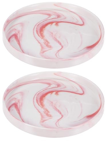 M METERXITY 2-Pezzi Sottovaso in Ceramica per Piante, 18cm OD Sottovasi Rotondi per Piante Sottovasi Vasi Fiori per Vasi Interno/Esterno, Vaschetta Drenaggio in Ceramica [Marmo Rosa]