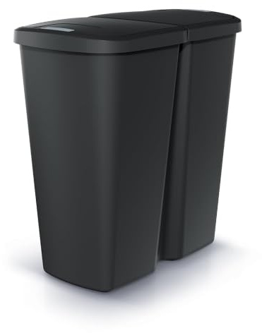 BirnePower Duo Mülleimer 50L (2x 25L) – Mülltrennsystem mit Klick-Deckel – Doppel-Abfalleimer Kunststoff Schwarz – Schmaler Mülltrenner für Küche, Büro & Haushalt – Geruchsdicht & Platzsparend