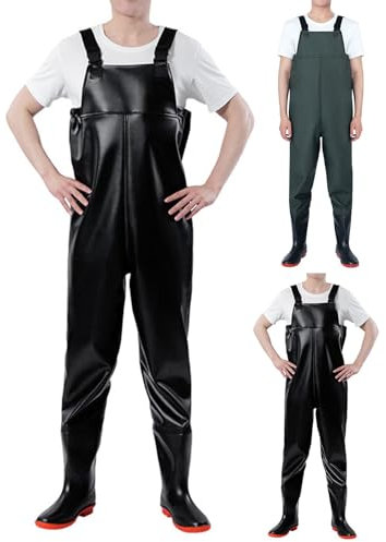 Wathose für Herren mit Stiefeln – isolierte Gummistiefel für Herren, Jagd, Wathose zum Angeln, Wathose mit Taschen, wasserdicht, atmungsaktiv, Unisex, zum Fliegenfischen im Meer, Schwarz , 40