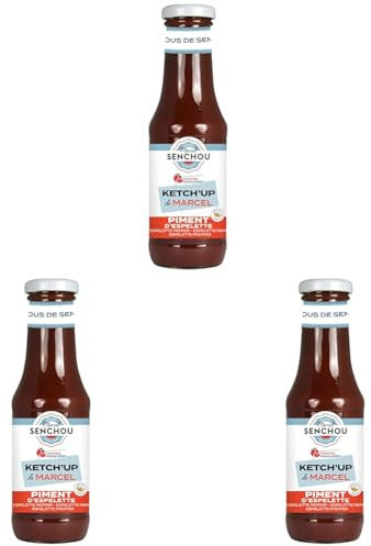 Pur Ketchup Tomate au Piment d'Espelette - Accompagnement de Tapas, Grillades, Burgers, Frites - Sans Colorant & Additif - Vegan Friendly & Gluten Free - 360g, Bouteille en Verre 82% Recyclé - SENCHOU