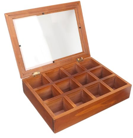 Mikinona Wooden Tea Bag Organizer Lid Compartment Storage Box for Tea Snacks Spices for Home or Office