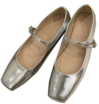 Women's Square Head Mary Jane Pumps Casual Chunky Silber Schuhe Damen Mit Absatz (Silver, 37)