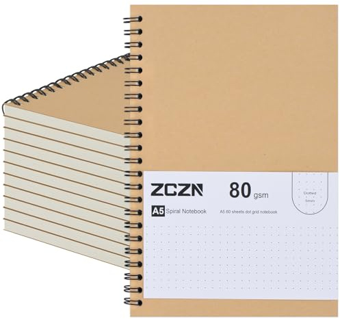 ZCZN Linjerad anteckningsbok i A5-format, 12-pack spiralböcker för skola, studier, kontorsbruk, 120 sidor/60 ark