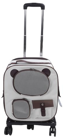 Rollende Haustiertasche Rucksack, 2 in 1 Atmungsaktives Fenster Großes Fassungsvermögen Hundetransporter Teleskopischer Griff Reisetasche für Haustiere mit Rädern (Brown)