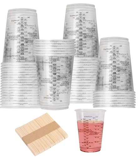 50 Piezas Vasos Medidores de 240 ml, Vasos Mezcladores de Resina Epoxi con Escala, Vasos Mezcladores de Pintura, Vaso Medidor de Plástico Pequeño, para Mezclar Resina, Cocinar(Reutilizable)