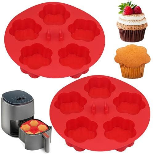 ZONBBEE Silicone Air Fryer Deep Muffin Tray for Oven Baking,2 Pieces Mini Cupcake Tray Ramekins Muffin Cup Cake Pan for Air Fryer Basket Liners Accessories Baking Muffin Cakes Pudding