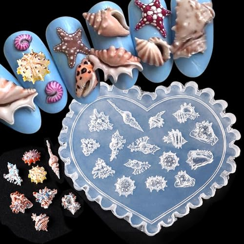 Ozean Silikon Nagelformen 3D Gel Nail Art Muschel Silikonform Sommer Nail Charms Silikonformen Gießformen Muscheln Nagel Schablone Konche Charms Nagelschablonen Nagelstempel Strand Nageldesign Zubehör