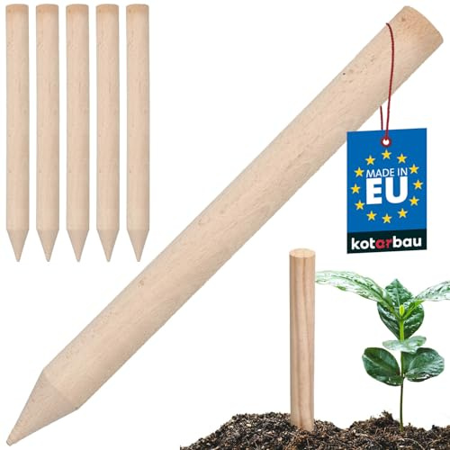 KOTARBAU® 5er Set Pflanzstäbe - 30 cm - Tomaten & Gurken Rankhilfe - Tomatenstäbe - Holzpfähle - Pflanzenstütze - Holzpfosten rund - Baumpfahl aus Buchenholz - Angespitzt - Zaunpfahl - Natürlich