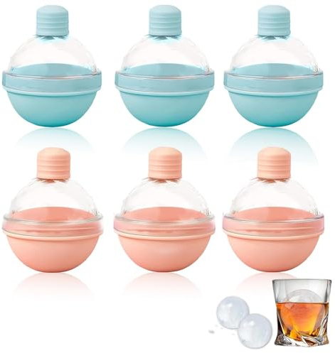 Eiswürfelform Silikon Eiswürfelbehälter 6-Stück Set - Große Runde Eiswürfelbox mit Deckel für Whisky, Cocktail & Wein Wiederverwendbare Eiskugelmacher-Kitchen-Zubehör
