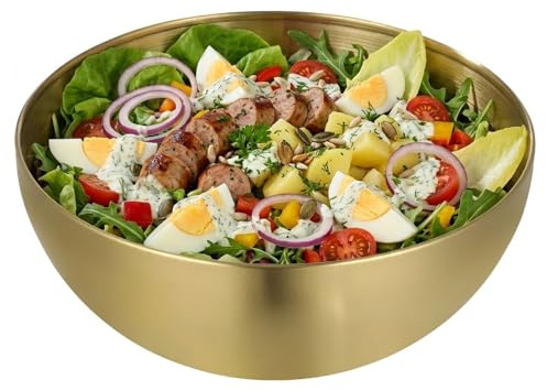 ULTECHNOVO Multifunktionale Salatschüssel Edelstahl 20cm Goldfarbig Servierschüssel Für Haushalt Bar Restaurant Glatte Kanten Für Obst Salat Snacks