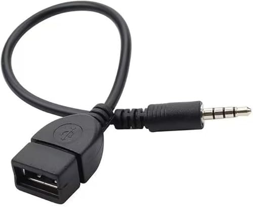 Yjemle Cable adaptador USB a AUX, conector AUX macho de 3,5 mm a USB 2.0 hembra, cable adaptador para puerto auxiliar de coche, 20 cm de longitud, accesorios de adaptador OTG negro