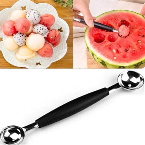 2 in 1 Stainless Steel Melon Ballers Melon Scoop, Suitable Watermelon Cantaloupe Ice Cream Comfortable Non-Slip Grip Kitchen Utensils and Gadgets, Double-Sided Fruit Melon Baller Spoon, Melon Ballers