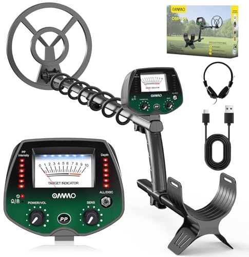 OMMO Detector de Metales Profesional para Adultos y Niños, Pinpointer Detector de Metales Recargable por USB, 3 Modos, Alta Precisión, Bobina Impermeable IP68, Metal Detector con Auriculares, Verde