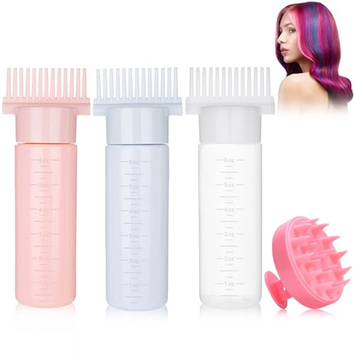 IIRC Hair Oil Applicator Set, 3 Pieces Applicator Bottle Hair with 1 Scalp Massage Brush for Hair Oiling Hair Colourations