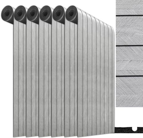 6Rolle Grau Wandpaneele Selbstklebend Holzpaneele Wand Akustikpaneele Holzoptik Wanddeko 3D Lamellenwand Schallschutzplatte aus Holzfurnier Deckenpaneele Holzwandpanele für Wohnzimmer 300x40cm