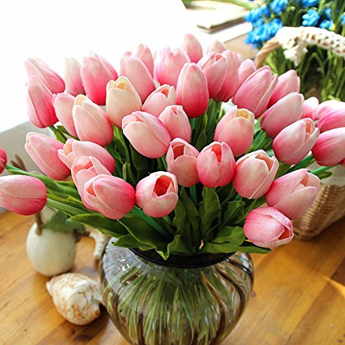 Besttoyeye 20 Stück Tulpe künstliche Blume Latex Real Touch Bridal Wedding Bouquet Home Decor (Rosa)