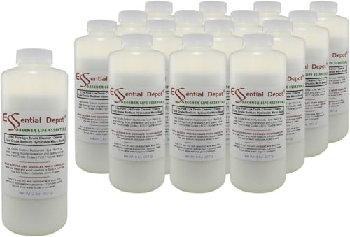 Essential Depot 32 lbs Food Grade Sodium Hydroxide Lye Evenly-Sized Micro Pels (Beads or Particles) - 16 x 2lb Bottles - Lye Drain Cleaner - HDPE Container with Resealable Child Resistant Cap