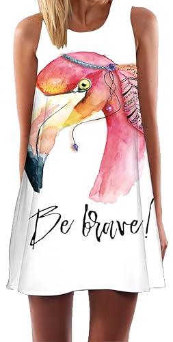 Ocean Plus Mujer Casual Top Verano Vestidos Sin Mangas Vestido de Chaleco Vestido de Fiesta Mini Vestido Vestido de Playa (XXL (EU 42-44), Flamenco Bohemio)