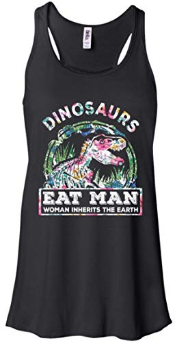 TeesPass Women's Funny Dinosaurs Eat Man Woman Inherits The Earth Shirt Flowy Racerback Tank Top (Black, S)