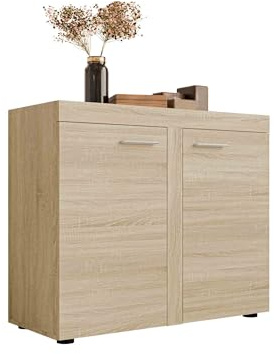 Mirjan24 Kommode Rango 2F mit 2 Türen, Highboard, Naturtöne, Anrichte, Sideboard, Mehrzweckschrank, Wohnzimmerschrank, Schrank (Sonoma Eiche)