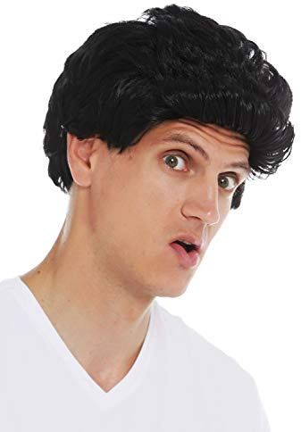 WIG ME UP- 7064-P103 Peluca Carnaval Halloween Hombres Pelo Corto Ondulado tupé los 50 los 60 Negro