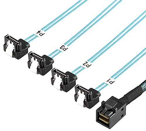 YIWENTEC Interne HD Mini SAS (SFF-8643 Host) auf 90 Grad 4 SATA (Target) Festplattenkabel (8643 SATA 90 Grad 0,5M)