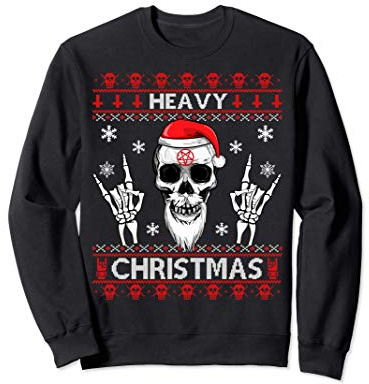 Death Metal Rock Xmas Cadeaux Heavy Christmas Devil Horns Skull Santa Hat Ugly Design Sweatshirt Noir Unisex Adulte Adultes Unisex S