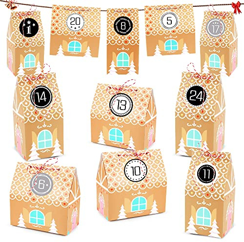 Sprinlot Adventskalender zum Befüllen Häuser, 25 Adventskalender Häuser mit 2 Blätter Zahlenaufklebern, DIY Adventskalender Kisten, Adventskalender Haus, Weihnachtskalender Selbst Befüllen