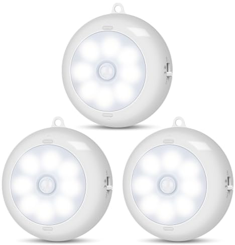 Reoshine Motion Sensor Light Indoor, LED Night Light Closet Lights, Under Cabinet Lights, AA Battery Operated Stick on Wireless Puck Lights for Wall, Step, Stair, Dimmable (3 Pack)