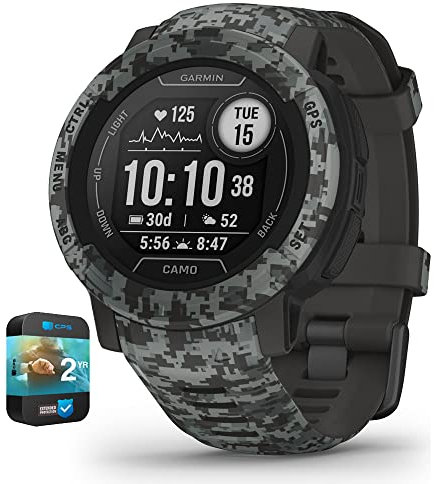 Garmin 010-02626-13 Instinct 2 Camo Edition GPS Smartwatch/Fitness Tracker Graphite Camo Bundle with Premium 2YR CPS Enhanced Protection Pack