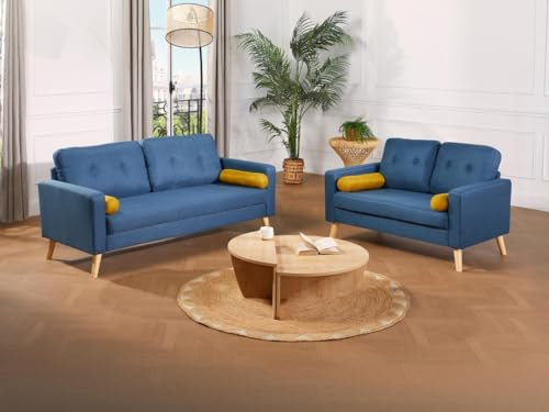 Vente-unique Couchgarnitur 3+2 - Stoff - Blau - Tatum