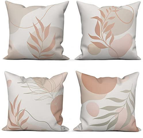 ASDCXZ Örngott boho 45 x 45 cm set om 4, modern abstrakt konst beige grå soffa dekorativa kuddfodral kuddar örngott tvättbar polyester lin textil utomhus stoppning örngott