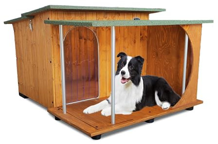 Hundehütten Hundehaus Hundehöhle mit Veranda Aus Massiv Holz Echtholz Geshenk THERMOVORHANG Made in Italy Mod. Italy C - Setter 93x105xH65
