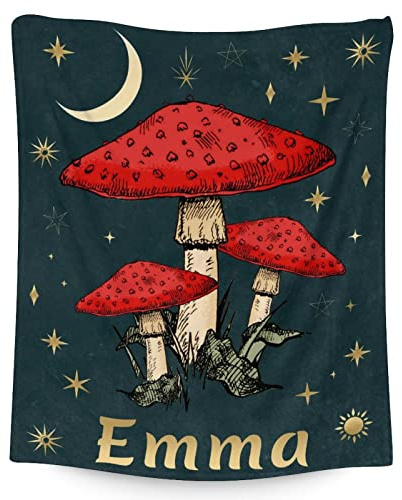 Mercuryelf Custom Mushroom Throw Blanket - Soft, Fuzzy & Warm - 50x60 Inches Flannel Blankets for Living Room, Sofa - Black Novelty Throws Gift for Teens