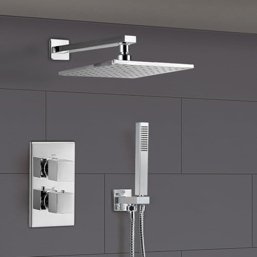 2 DIAL 2 Way Square Concealed Thermostatic Mixer Valve ABS Shower Hand HELD KIT