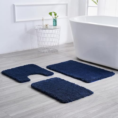 Sentidos Badematte 60x100 cm Blau, Hochflor Badeteppich rutschfest & wasserabsorbierend, maschinenwaschbar, weicher Badezimmerteppich, Badvorleger Badewanne, Dusche, Küche, Badmatten, dunkelblau