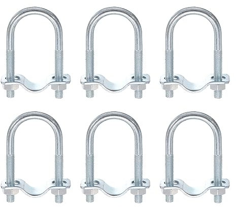 sourcing map Round U-Bolts Pipe Clamp, 6pcs Fit 1-1/4(32mm) to 1-1/4(32mm) Double Pipe Clamp Pipe Buckle for Greenhouse Awning Frames Antenna Mast