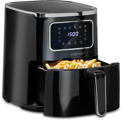 alpina Heißluftfritteuse 4.5L - Airfryer für 3 bis 4 Personen - Air Fryer mit Digitalanzeige - Einstellbare Temperatur von 80°C bis 200°C - Timer bis zu 60 Minuten - Luftfritteuse 1450W