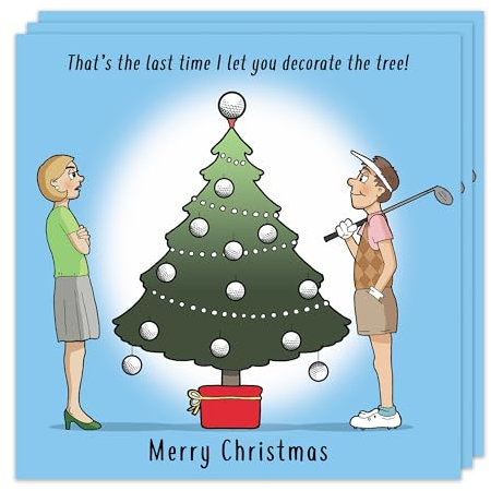 Twizler Lustige Weihnachtskarten, 3 Stück – Golf-Weihnachtsbaum-Design – 3 Stück Golf Frohe Weihnachten Karten – Lustige Weihnachtskarten Multipack, 15.5 cm x 15.5 cm